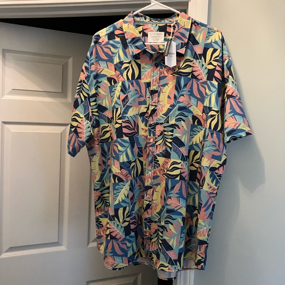 Tropical Leaf Print Casual Button Down Shirt